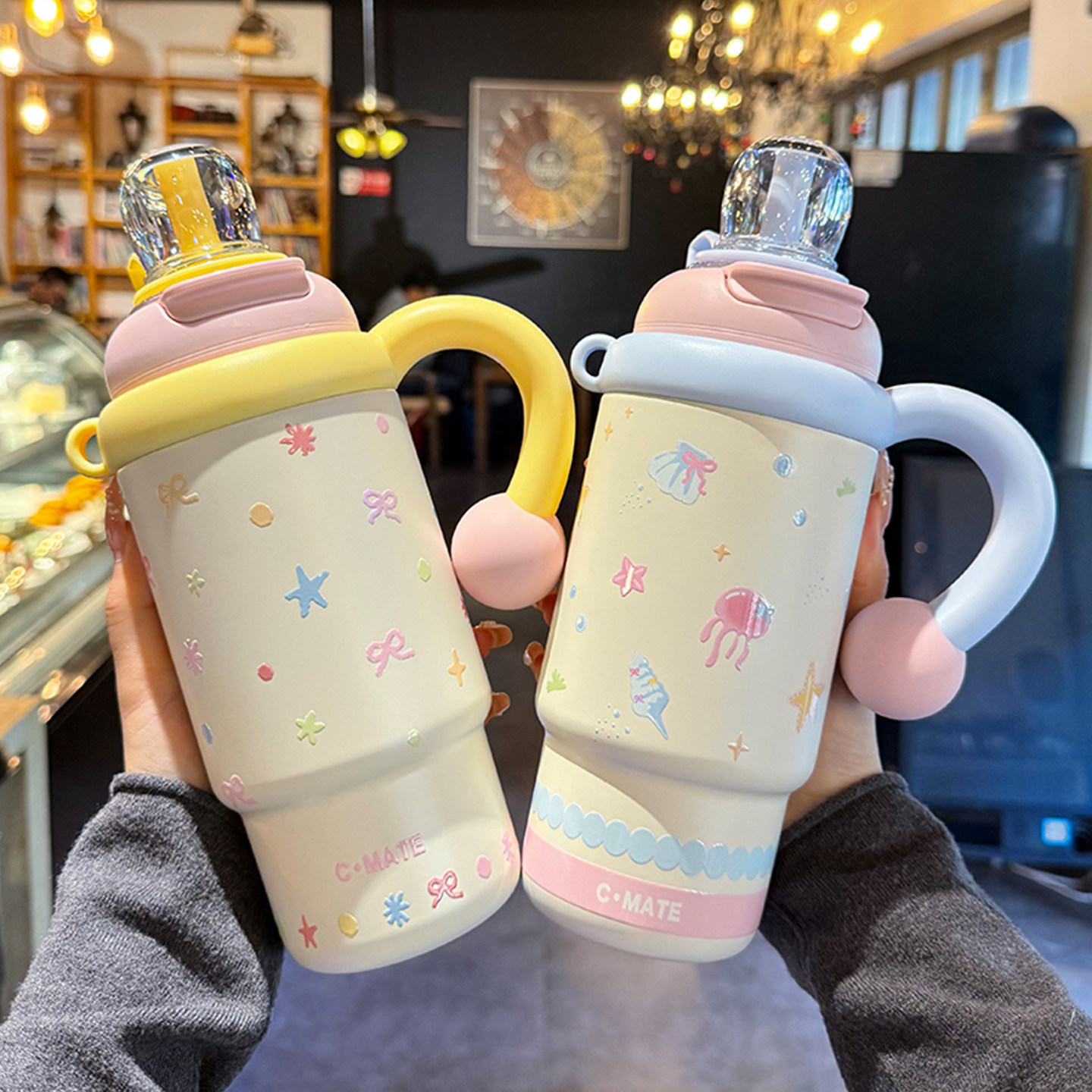 保温杯女生高颜值新款大容量巨无霸冰霸杯吸管水杯学生带手柄杯子