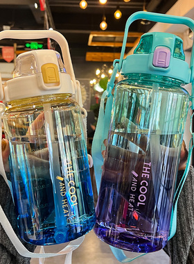 2000ml大容量水杯女新款2025耐高温带刻度塑料吸管杯男款运动水壶