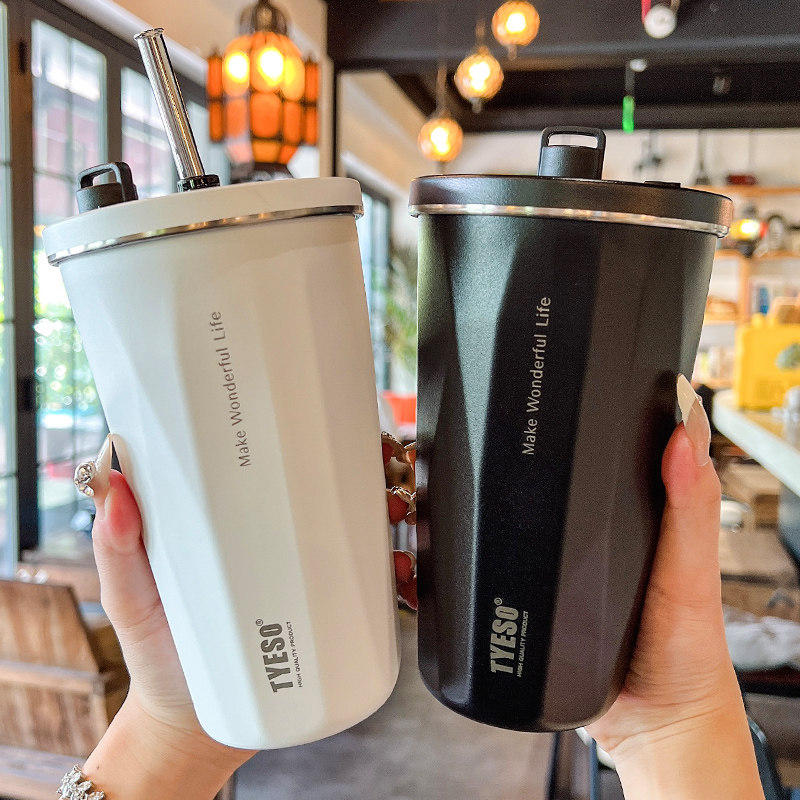 tyeso泰硕保温杯女生高颜值带吸管大容量水杯保冷咖啡杯冰霸杯子