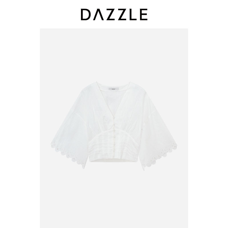 【人气尖货】DAZZLE地素奥莱小上衣夏季时尚优雅漂白色亚麻小上衣图片