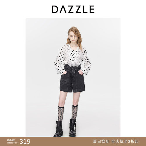 DAZZLE地素牛仔系带装饰短裤