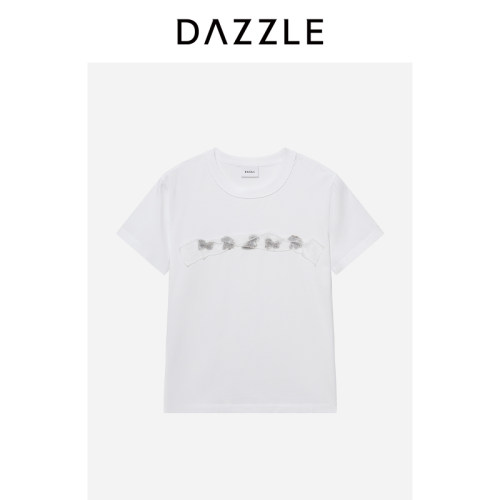 DAZZLE 地素T恤女2026年春季棉混纺白色短袖上衣