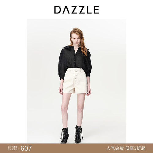 DAZZLE中袖亚麻地素绣花