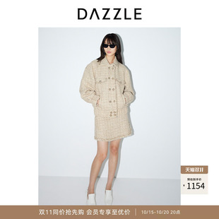 DAZZLE地素奥莱 毛呢外套春秋款女装粗花呢大衣