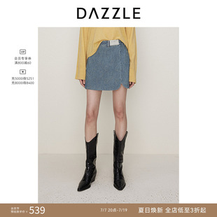 DAZZLE地素奥莱半身裙秋蓝色牛仔绣花半裙