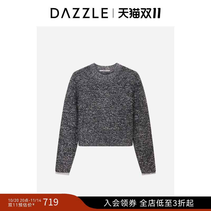DAZZLE 地素奥莱毛衫长袖银色地素针织银色圆领毛衫毛衣女