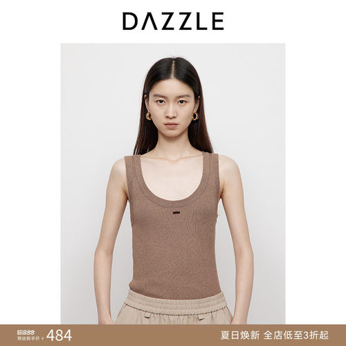 DAZZLE 地素奥莱毛针织衫2025年春季浅卡其色针织背心