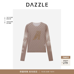 【奥莱】DAZZLE 地素奥莱小上衣土黄色网纱紧身小上衣