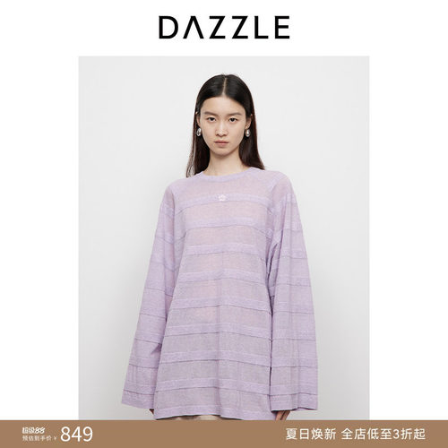 DAZZLE 地素奥莱毛衣2025年春季休闲紫色针织长袖套衫