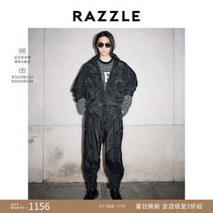 RAZZLE地素黑色外套秋季时尚潮流绣花字母拉链工装外套男