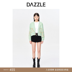 毛衣外套上衣女 DAZZLE地素奥莱小众绿色刺绣提花针织开衫