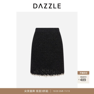 DAZZLE 地素奥莱毛衣夏季黑色重工珠片半裙短裙