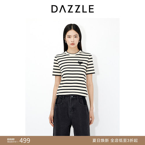 DAZZLE 地素奥莱短袖T恤2025年春季浅黄色条纹T恤