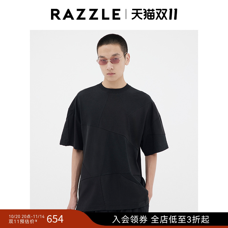 RAZZLE 地素奥莱男装黑色2025年夏拼接T恤