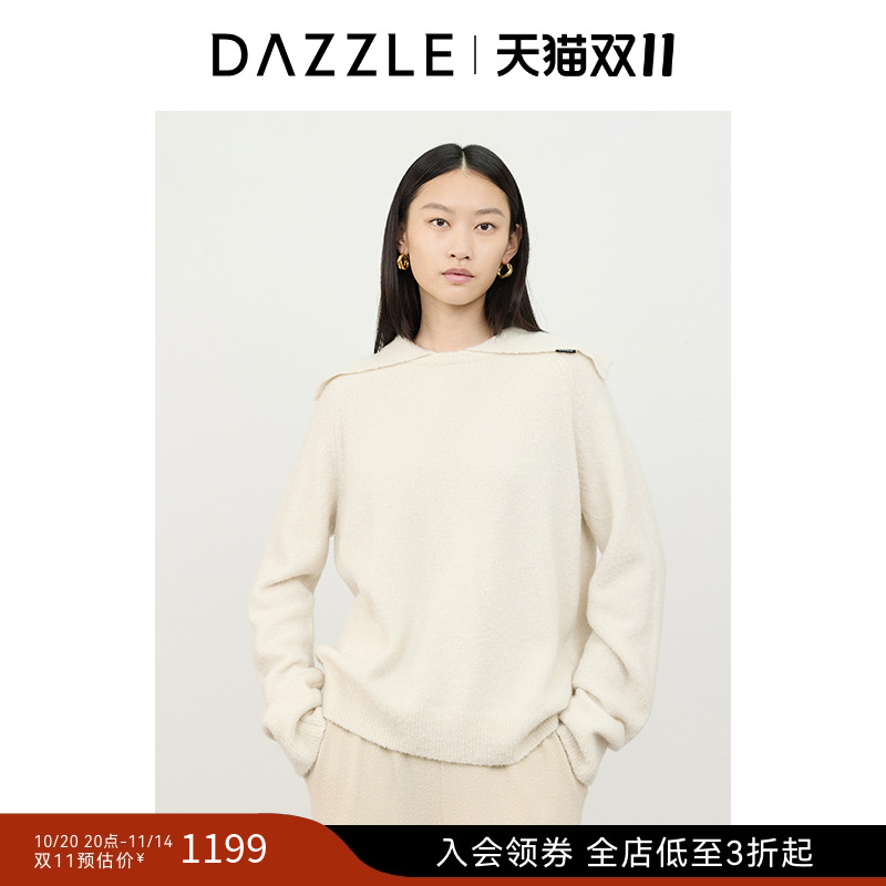 DAZZLE地素奥莱 毛针织衫冬季羊绒针织翻领套衫毛衣女