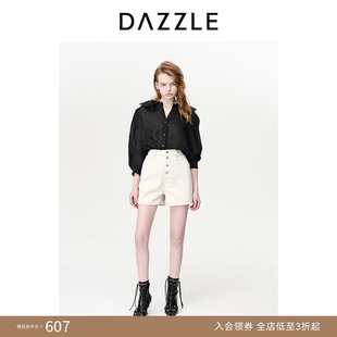 DAZZLE地素奥莱绣花翻领衬衫 亚麻刺绣娃娃领衬衫 上 奥莱专供