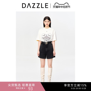 T恤上衣女 小众纯棉旋转木马印花刺绣短袖 春季 DAZZLE地素奥莱