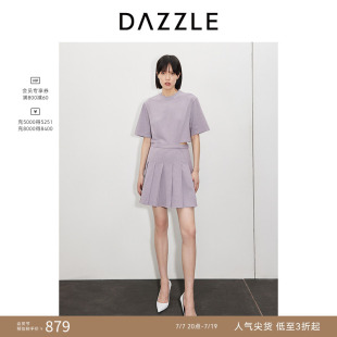 DAZZLE地素奥莱 连衣裙春夏女装镂空百褶T恤短裙