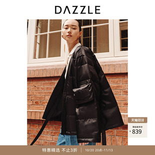 【奥莱】DAZZLE地素奥莱中式羽绒服女冬黑色绑带设计短款外套