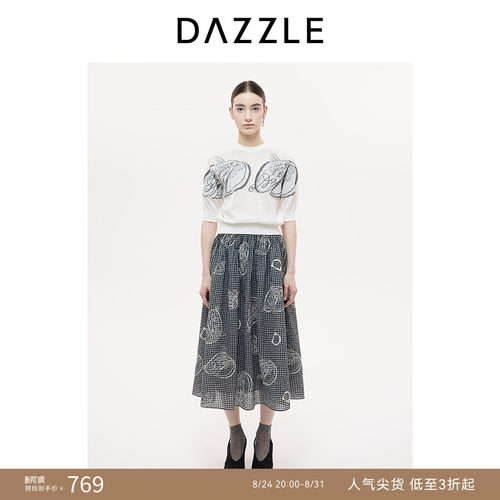 DAZZLE 地素奥莱毛衫短袖秋季蝴蝶logo刺绣四季针织