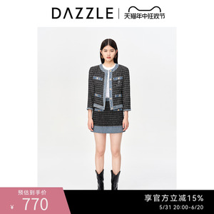 DAZZLE地素 奥莱小香风粗花呢牛仔拼接设计感短外套上衣女