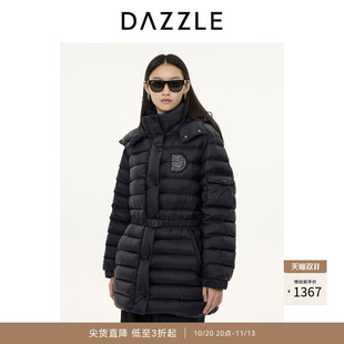 DAZZLE地素奥莱 绗缝羽绒服冬季中长款束腰显瘦连帽保暖羽绒服女