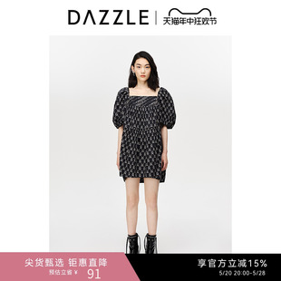 LOGO印花泡泡袖 DAZZLE地素奥莱 方领连衣裙裙子女2D3O4346A