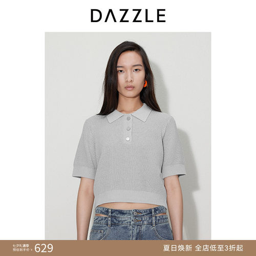 DAZZLE地素奥莱 毛针织衫秋季女装复古华夫格肌理针织套衫短袖