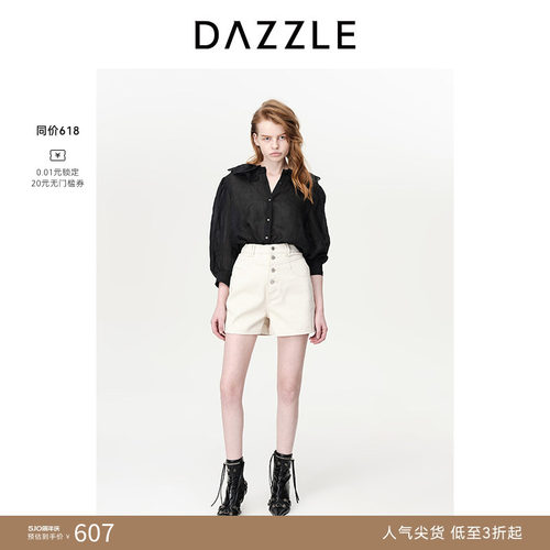 DAZZLE中袖亚麻地素绣花