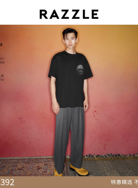 RAZZLE地素奥莱男装黑色春毛球刺绣T恤短袖T恤