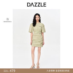 【奥莱专供】DAZZLE地素奥莱 春夏简约工装风褶裥设计短袖连衣裙