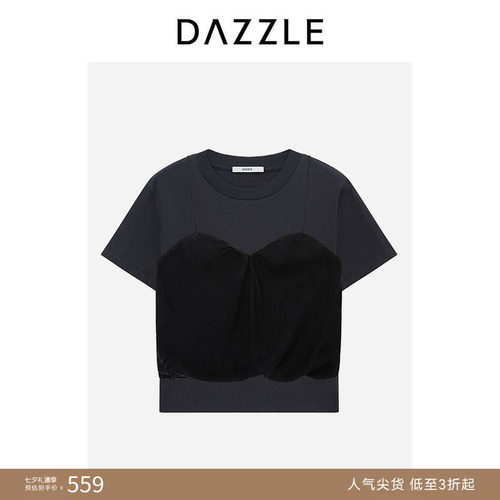 DAZZLE地素奥莱 夏季黑色立裁假两件美式小上衣女