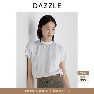 DAZZLE地素奥莱 25夏T恤拼接短袖设计感OL上衣女