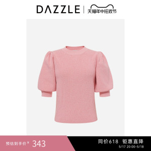 DAZZLE地素奥莱简约高级感泡泡袖短款套头毛衣针织衫内搭女