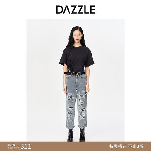 假破洞设计 显瘦裤型 做旧水洗
