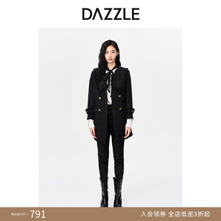 刘雯同款 DAZZLE地素中长款 粗花呢小香风外套大衣女 奥莱专供