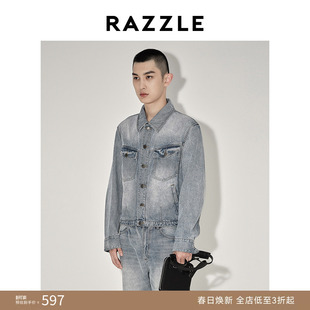 RAZZLE 地素男装牛仔外套秋季蓝色水洗牛仔夹克