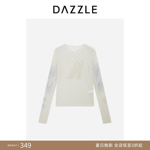 【人气尖货】DAZZLE 地素奥莱小上衣白色网纱紧身小上衣