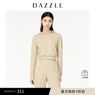 DAZZLE地素奥莱 休闲连帽卫衣上衣女 简约百搭动物刺绣春秋短款