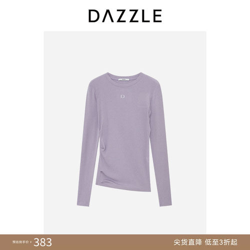 【奥莱专供】DAZZLE 地素奥莱小上衣浅紫色圆领坑条打底衫