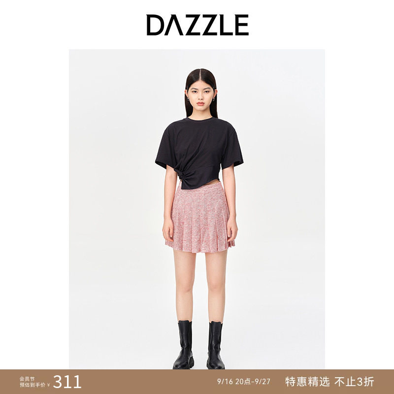 DAZZLE地素奥莱 春夏粉色复古减龄编织感百褶半身裙JK裙女图片