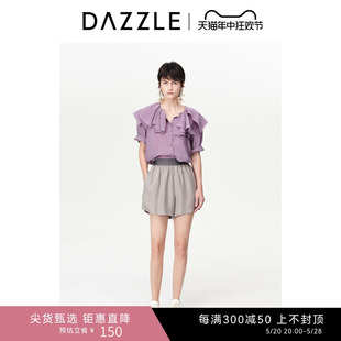 荷叶领短袖 衬衫 春夏装 衬衣上衣女 DAZZLE地素奥莱 新款 紫色法式