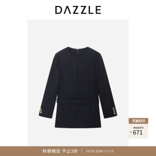 DAZZLE地素奥莱连衣裙深蓝色精纺西装连衣裙