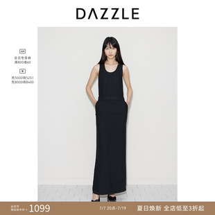 【刘雯同款】DAZZLE地素奥莱 连衣裙秋季女装黑色无袖长裙