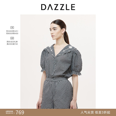 DAZZLE地素奥莱 衬衫秋季田园度假风少女刺绣娃娃衫