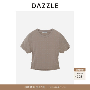 【人气尖货】DAZZLE 地素奥莱短袖T恤夏季浅卡其色LOGO印花T恤