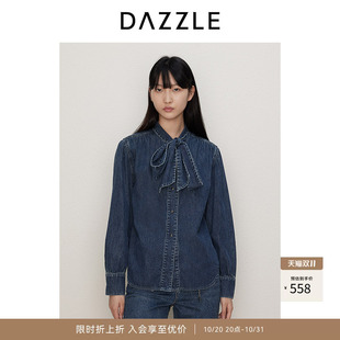 DAZZLE地素奥莱 衬衫秋季女装复古学院风牛仔长袖上衣