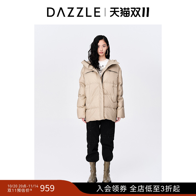 DAZZLE地素奥莱 冬装连帽显瘦中长款泡芙羽绒服女2D4K3891W