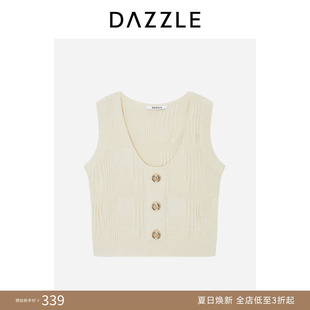 DAZZLE 地素奥莱毛衫无袖浅黄色针织不规则条纹背心