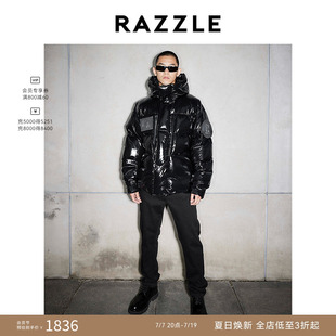 RAZZLE 地素奥莱男装黑色冬时尚潮流中长款亮面Pu羽绒服